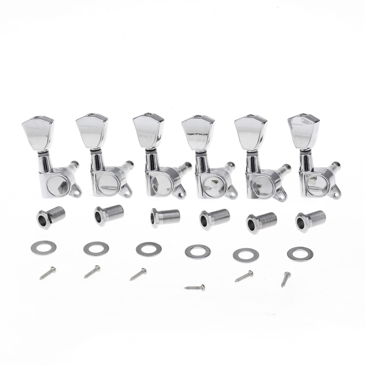 Musiclily Pro 6 in Line Guitar Sealed Tuners Tuning Keys Pegs Machine Heads Set for Fender Stratocaster Telecaster , Tulip Button Chrome