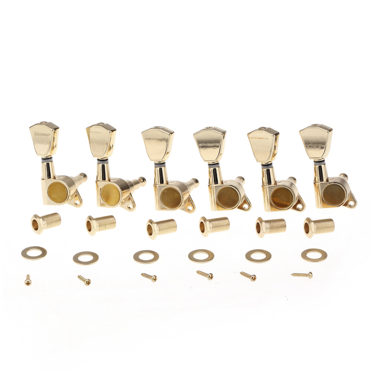 Musiclily Pro 6 in Line Guitar Sealed Tuners Tuning Keys Pegs Machine Heads Set for Fender Stratocaster Telecaster, Tulip Button Gold