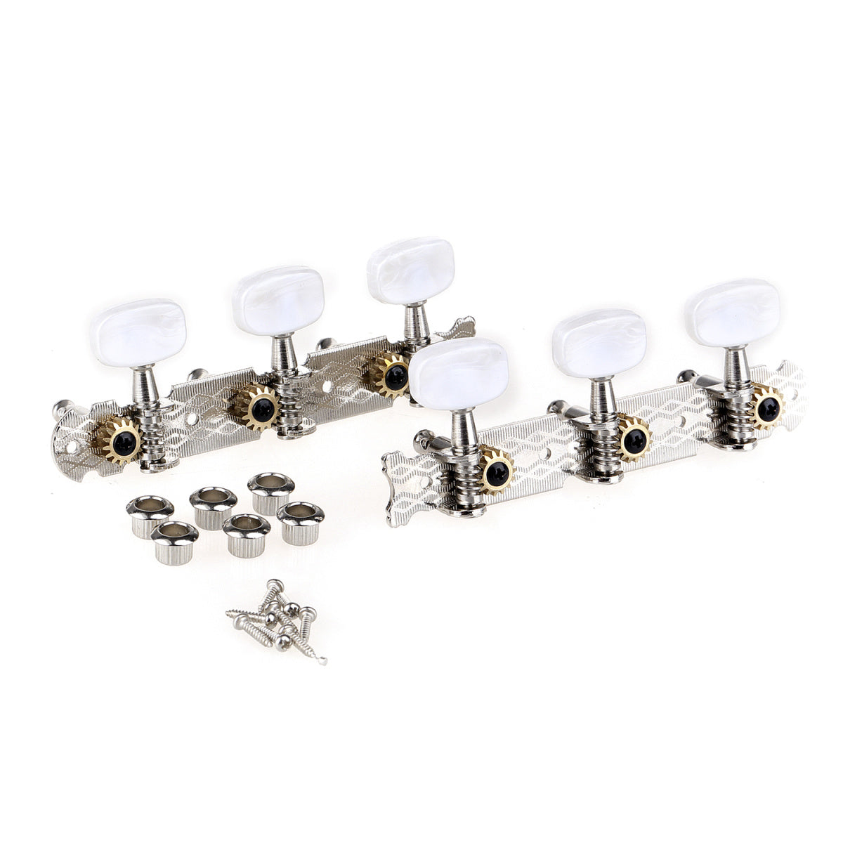 Musiclily Pro 3 on a Plate Acoustic Guitar Tuners Machine Heads Tuning Keys Pegs Set, Nickel with White Button
