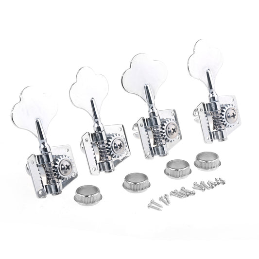Musiclily Pro 4 In Line Open Gear Electric Bass Tuners Machine Heads Tuning Keys Pegs for Precision Jazz Bass, Chrome