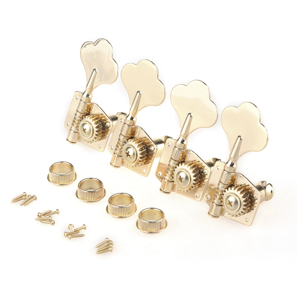 Musiclily Pro 4 In Line Open Gear Electric Bass Tuners Machine Heads Tuning Keys Pegs for Precision Jazz Bass, Gold