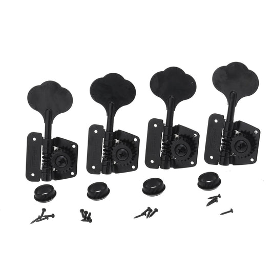 Wilkinson 4-In-Line 70s Vintage Style Bass Tuners Tuning Pegs Keys Machine Heads Set for Precision Jazz Bass, Black