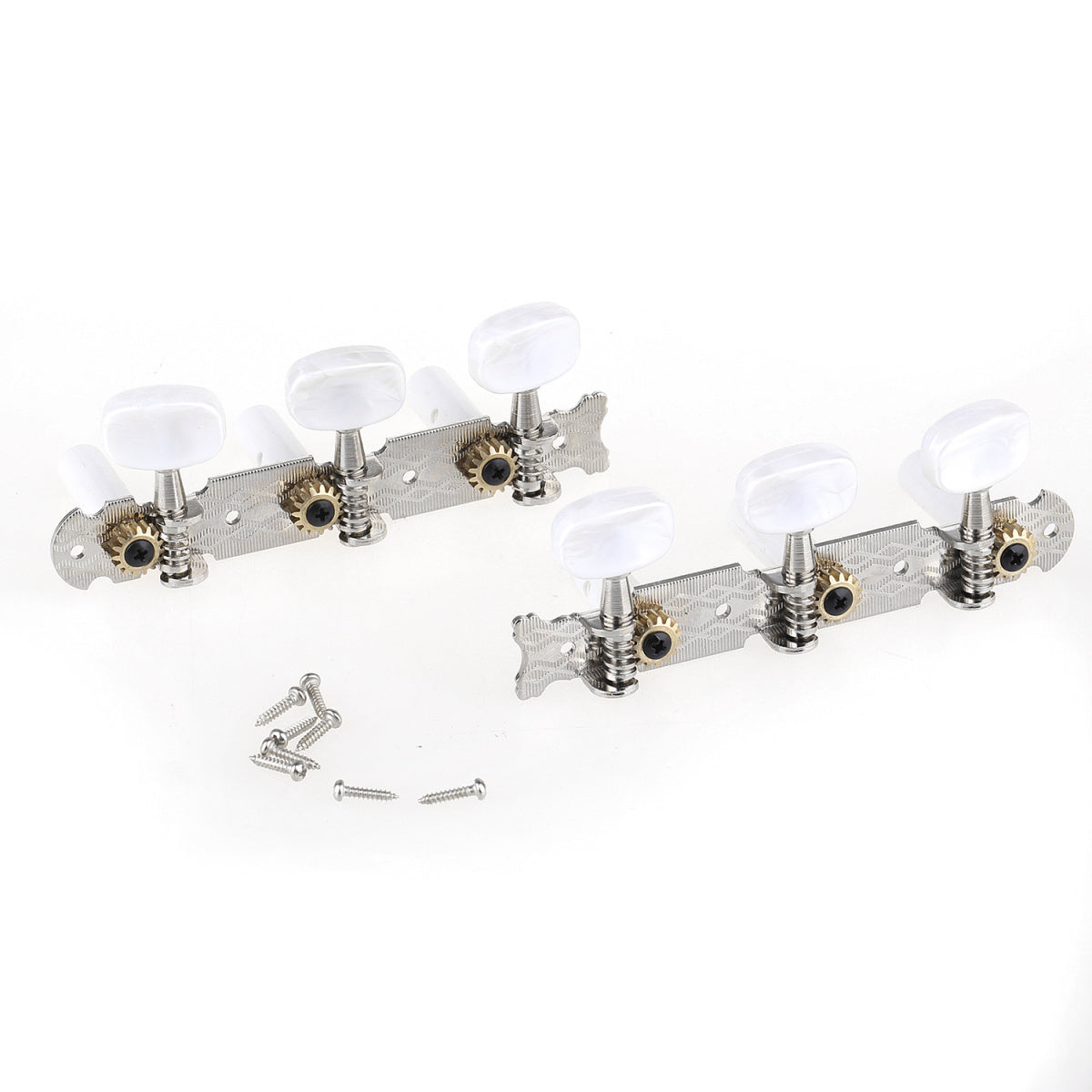 Musiclily Pro 3 on a Plate Classical Guitar Machine Heads Tuning Pegs Keys Tuners Set, Oval Button Nickel