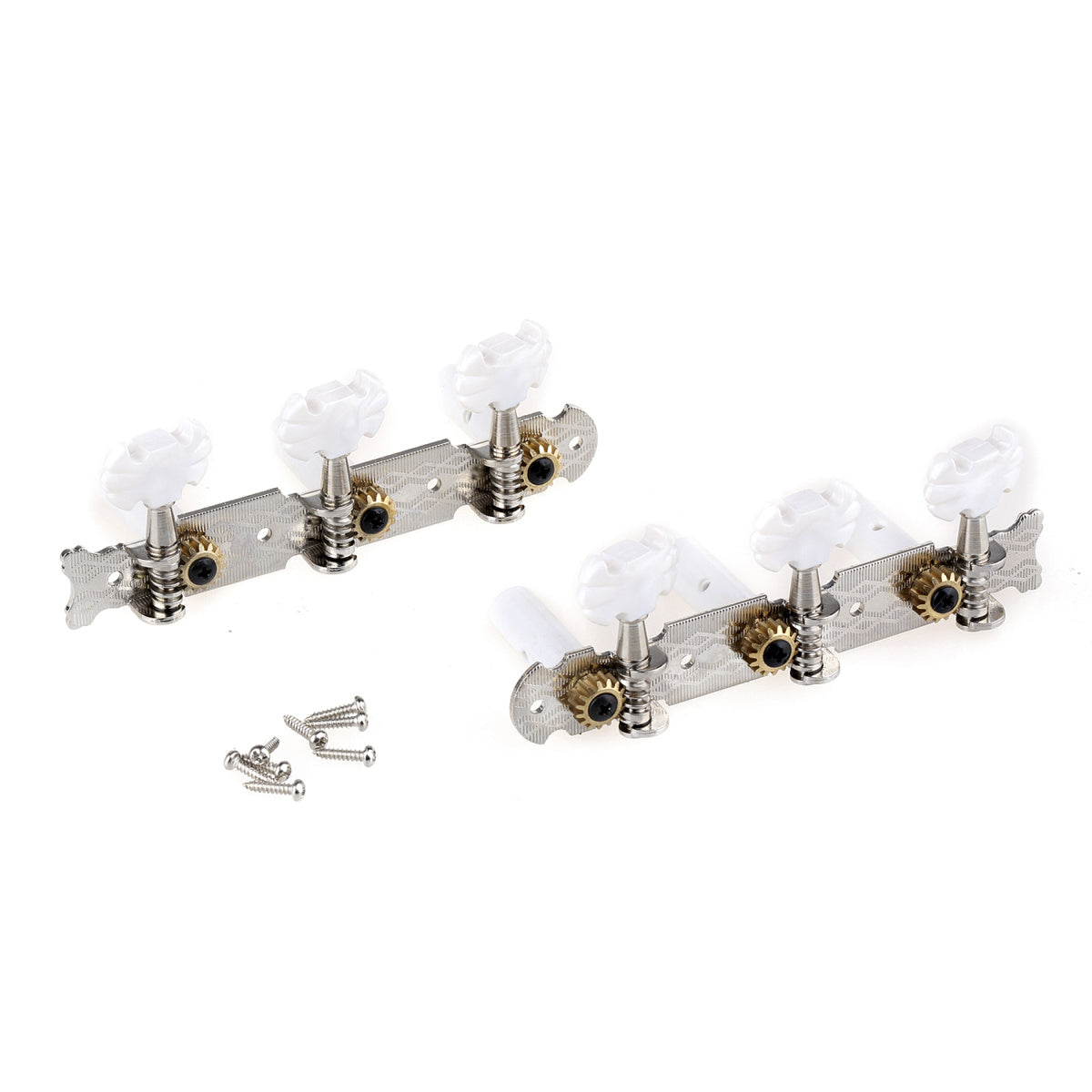 Musiclily Pro 3 on a Plate Classical Guitar Machine Heads Tuning Pegs Keys Tuners Set, Butterfly Button Nickel