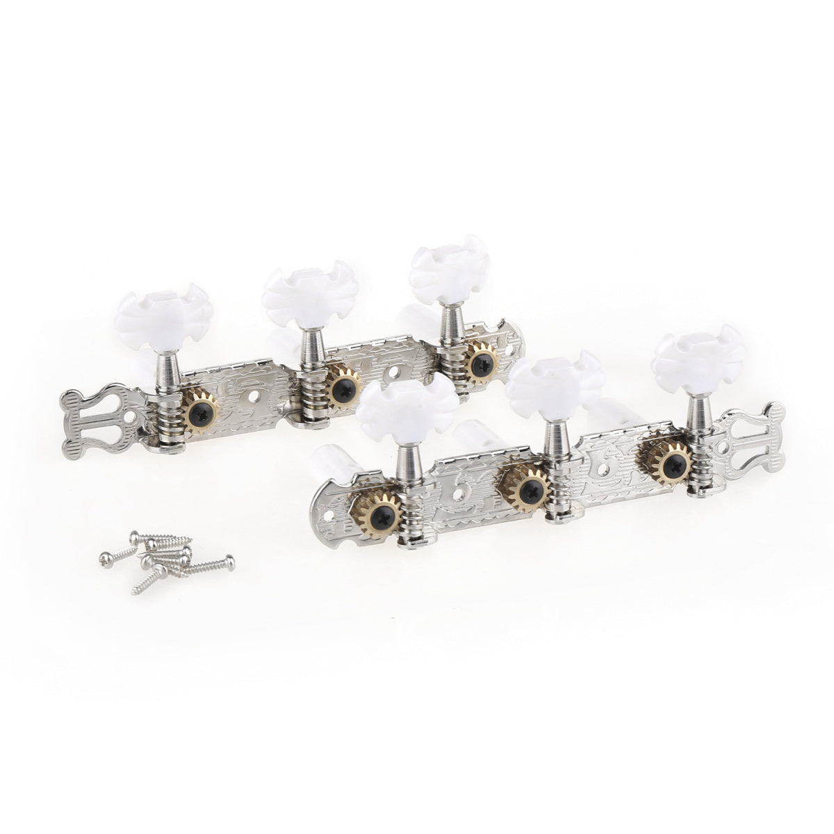 Musiclily Pro 3 on a Plate Lyra Style Classical Guitar Machine Heads Tuning Pegs Keys Tuners Set, Butterfly Button Nickel