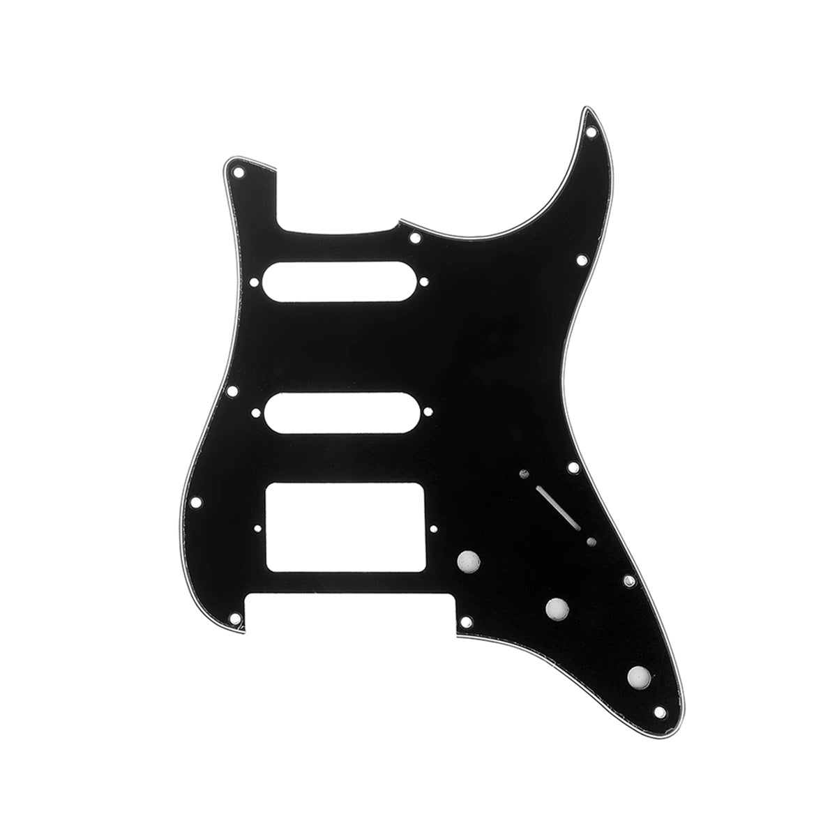 Musiclily Pro 11-Hole Modern Style Strat HSS Guitar Pickguard for American/Mexican Fender Stratocaster Floyd Rose Bridge Cut, 3Ply Black