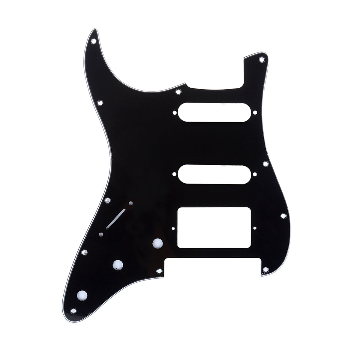 Musiclily Pro Left Handed 11-Hole Modern Style Strat HSS Guitar Pickguard for American/Mexican Stratocaster Floyd Rose Bridge Cut , 3Ply Black