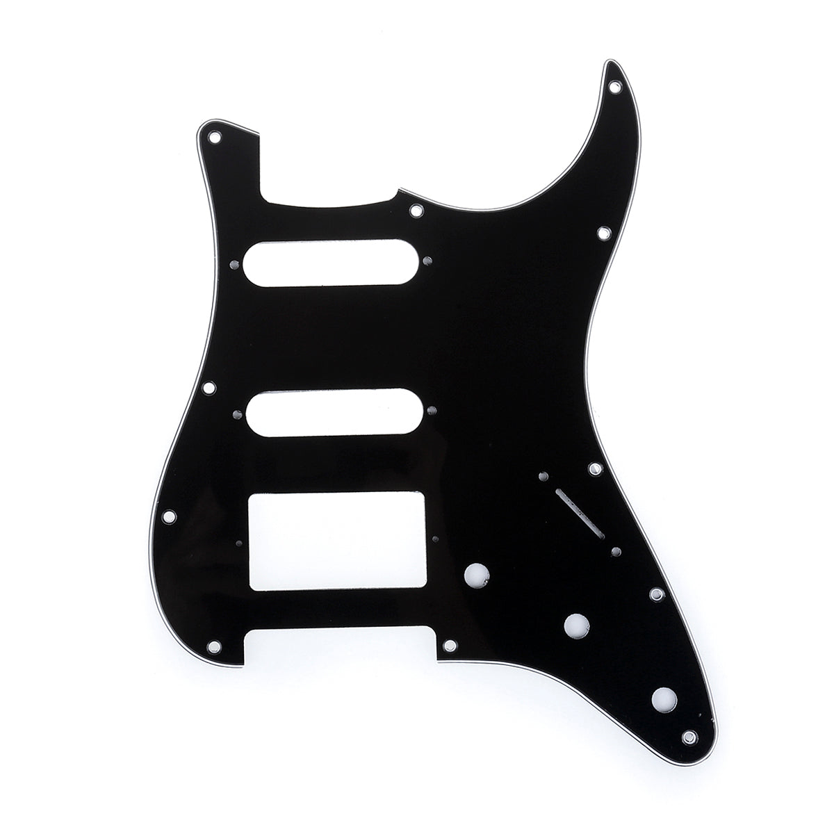 Musiclily Pro 11-Hole Modern Style Strat HSS Pickguard for American Stratocaster Guitar, 3Ply Black