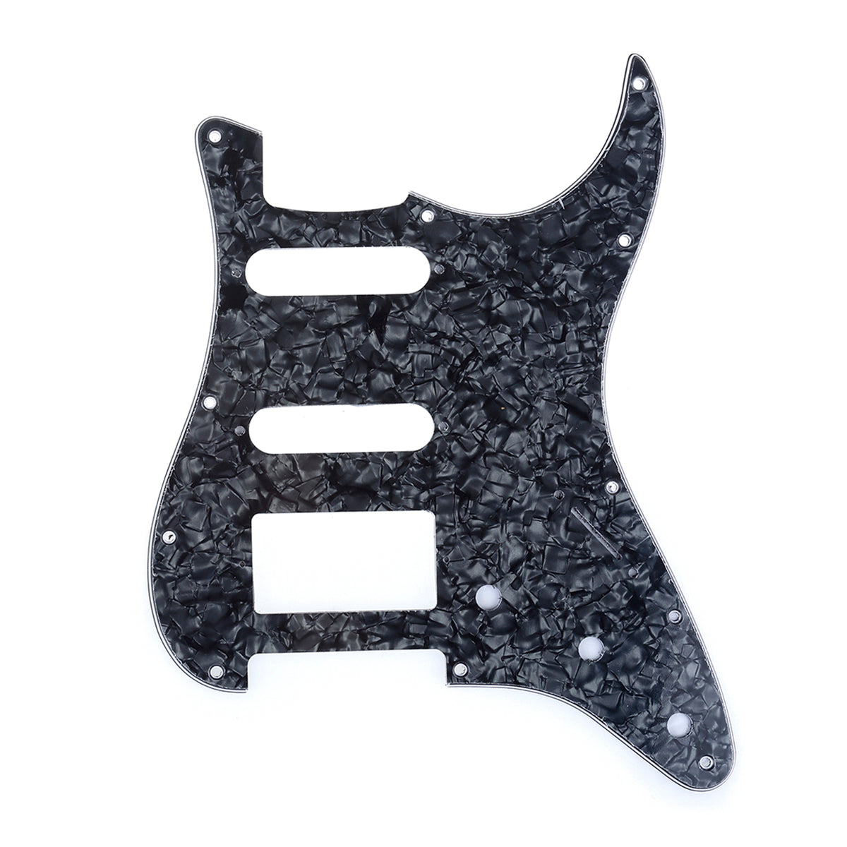 Musiclily Pro 11-Hole Modern Style Strat HSS Pickguard for American Stratocaster Guitar, 4Ply Black  Pearl