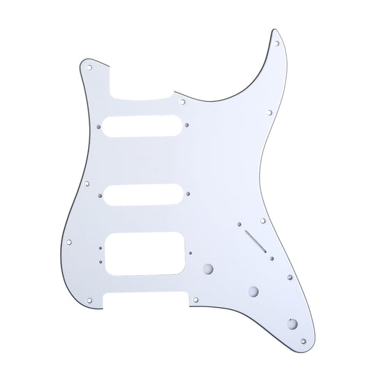 Musiclily Pro 11-Hole Round Corner HSS Guitar Strat Pickguard for USA/Mexican Stratocaster 3-screw Humbucking Mounting Open Pickup, 3Ply White