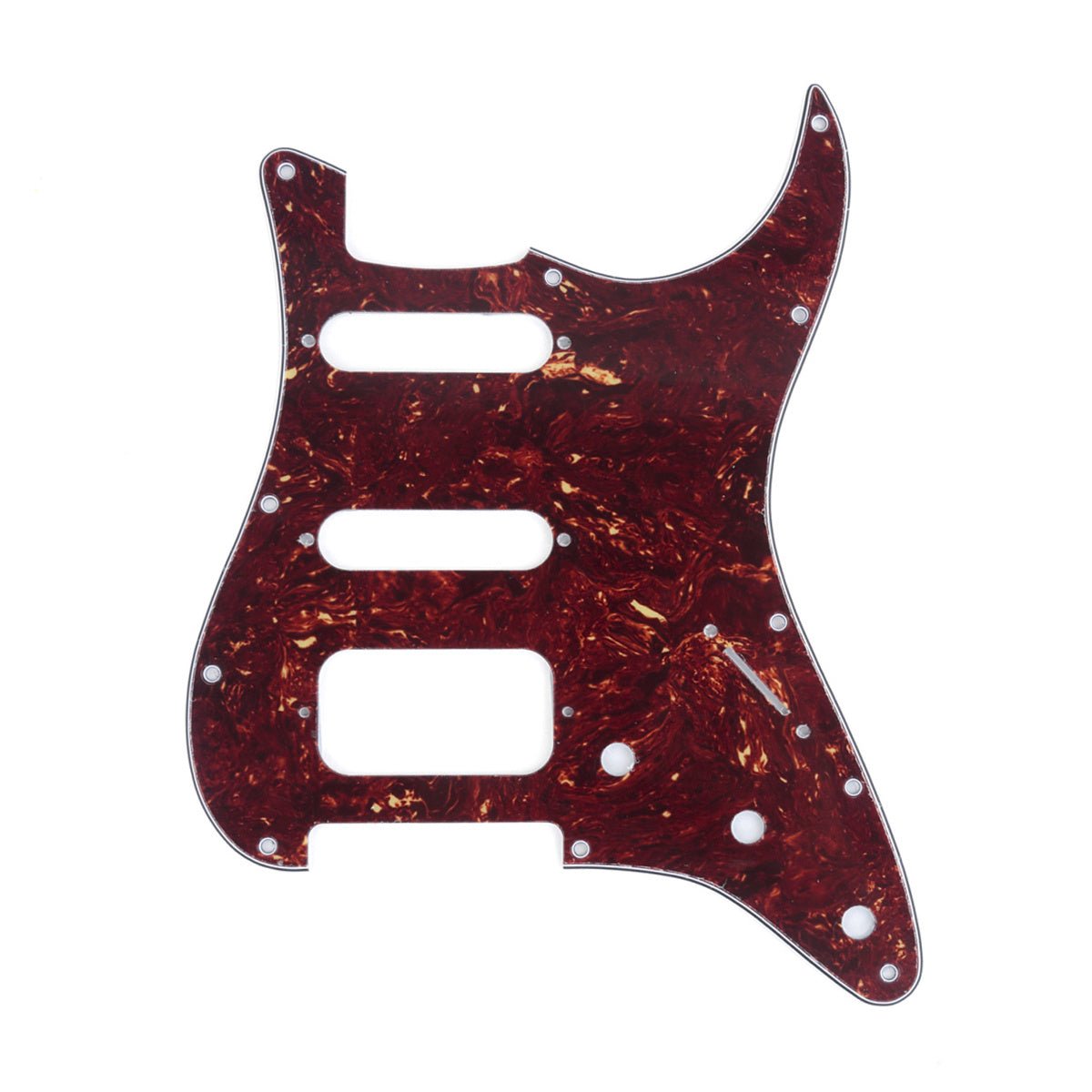Musiclily Pro 11-Hole Round Corner HSS Guitar Strat Pickguard for USA/Mexican Stratocaster Open Pickup, 4Ply Vintage Tortoise