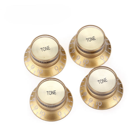 Musiclily Pro Imperial Inch Size Top Hat Bell Reflector Tone Knobs for USA Made Les Paul SG Electric Guitar, Gold with Gold Top (Set of 4)