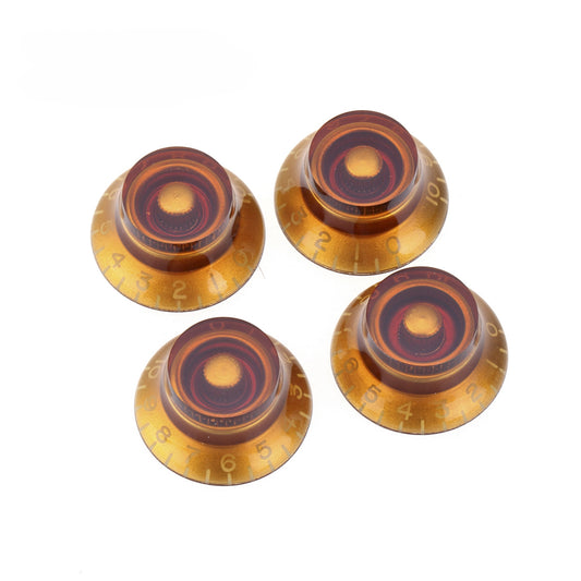 Musiclily Pro Left Handed Imperial Inch Size Bell Top Hat Knobs for USA Made Les Paul Style Electric Guitar,Amber (Set of 4)