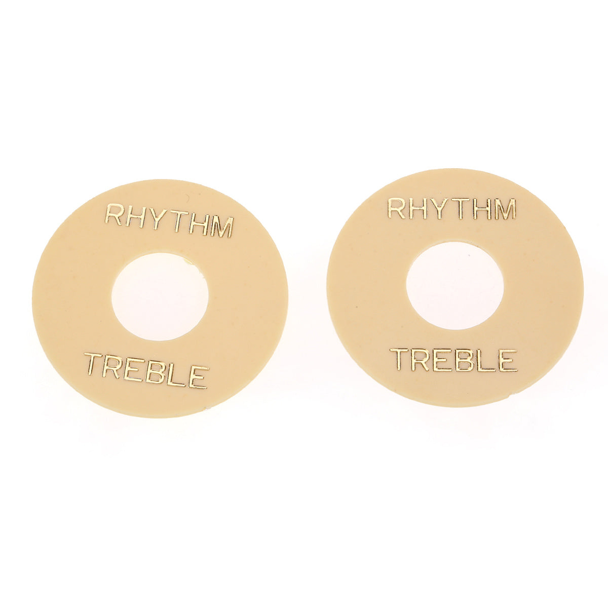Musiclily Pro Self Adhesive Guitar Toggle Switch Plate LP Washer Rhythm Treble Ring, Cream with Gold Words (Set of 2)