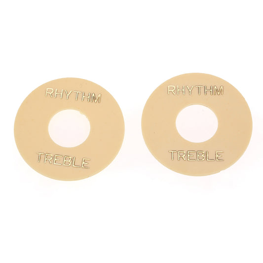 Musiclily Pro Self Adhesive Guitar Toggle Switch Plate LP Washer Rhythm Treble Ring, Cream with Gold Words (Set of 2)