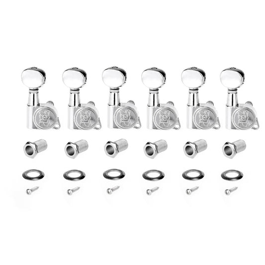 Wilkinson 6-in-line E-Z-LOK Mini Oval Button Guitar Tuners Machine Heads Tuning Pegs Keys Set for Fender Strat/Tele Electric Guitar, Chrome