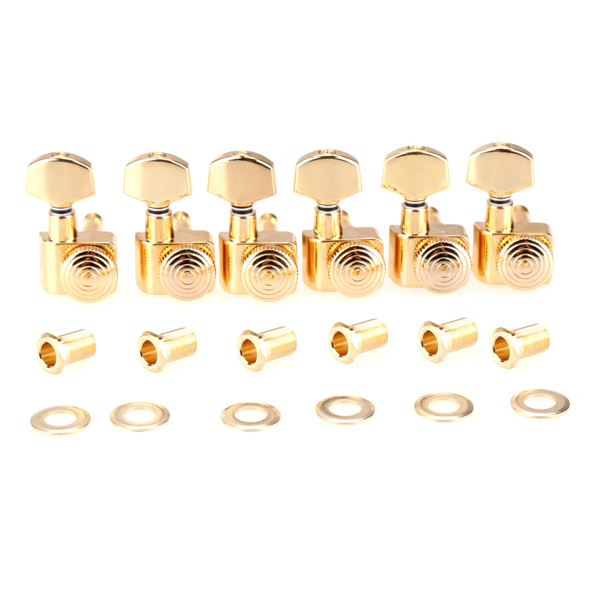 Musiclily Pro 6-in-line 2-pins Full Metal Guitar Locking Tuners Machine Heads Tuning Pegs Keys Set for Fender Strat/Tele, Gold
